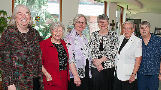 (l to r) Sisters Mary Clark, Kathleen Persson, Andrea Westkamp, Joanna Burley, Henry Marie Zimmermann, Lisbeth Cruz